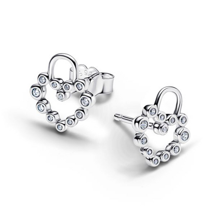 Pandora Signature Sparkling Heart Padlock Stud Earrings