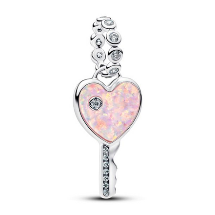 Pandora Moments Silver Opalescent Heart Key Dangle Charm