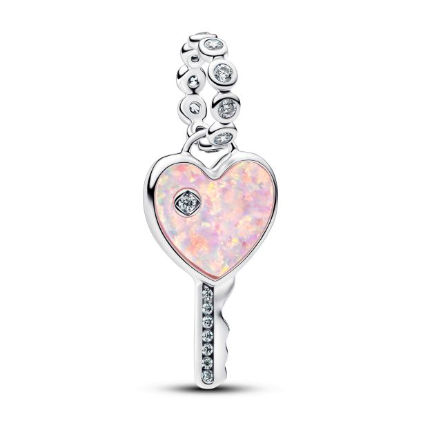 Pandora Moments Silver Opalescent Heart Key Dangle Charm