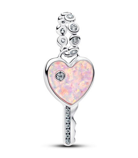 Pandora Moments Silver Opalescent Heart Key Dangle Charm