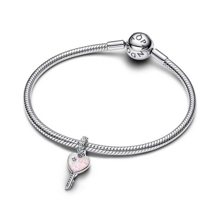Pandora Moments Silver Opalescent Heart Key Dangle Charm