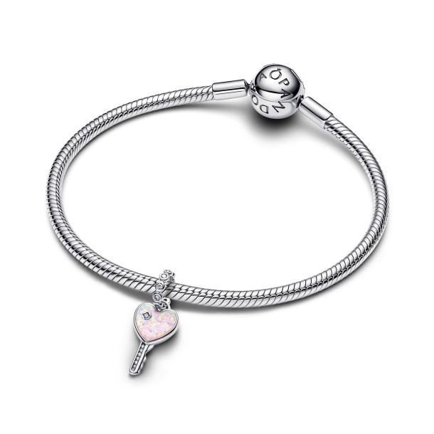Pandora Moments Silver Opalescent Heart Key Dangle Charm