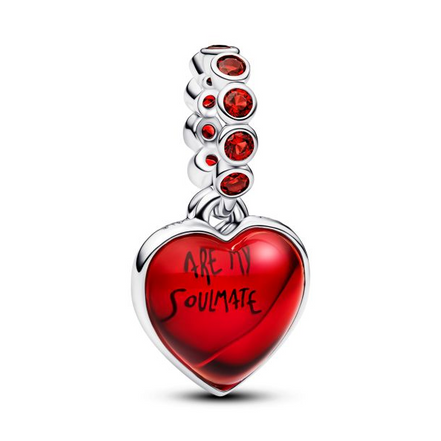 Pandora Moments "You Are My Soulmate" Red Murano Glass Heart Double Dangle Charm