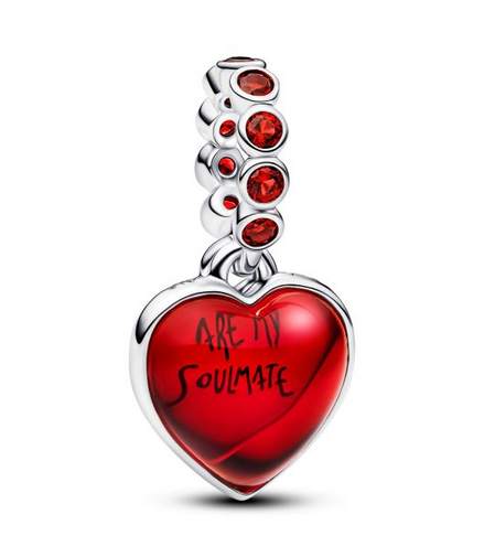 Pandora Moments "You Are My Soulmate" Red Murano Glass Heart Double Dangle Charm