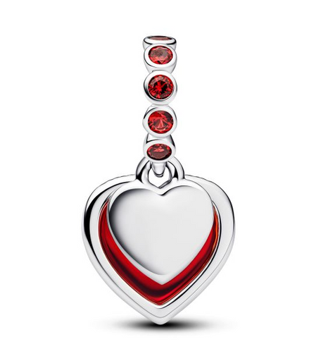 Pandora Moments "You Are My Soulmate" Red Murano Glass Heart Double Dangle Charm