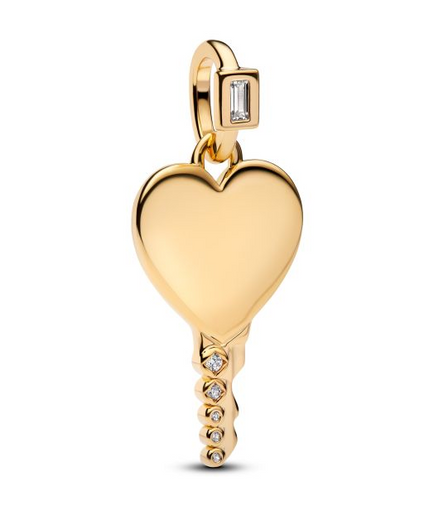 Pandora Moments 14K Gold-Plated  Engravable Heart Key Gold-Plated Pendant Charm