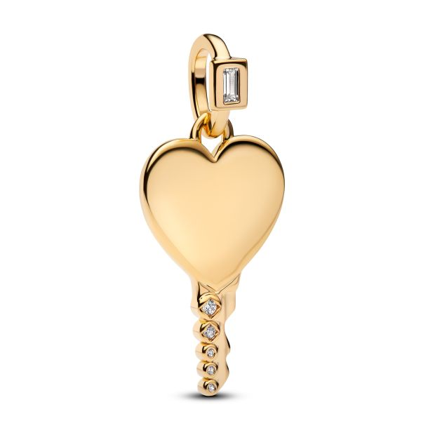 Pandora Moments 14K Gold-Plated  Engravable Heart Key Gold-Plated Pendant Charm