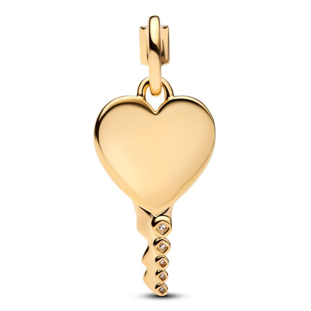Pandora Moments 14K Gold-Plated  Engravable Heart Key Gold-Plated Pendant Charm
