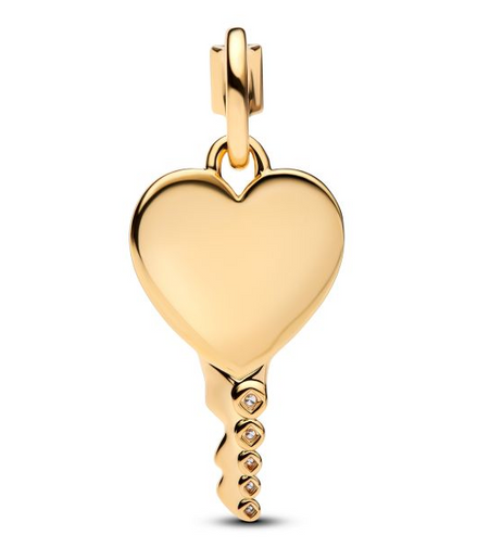 Pandora Moments 14K Gold-Plated  Engravable Heart Key Gold-Plated Pendant Charm