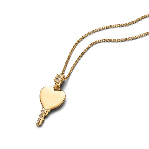 Pandora Moments 14K Gold-Plated  Engravable Heart Key Gold-Plated Pendant Charm
