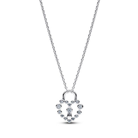 Pandora Moments Sparkling Heart Padlock Pendant Necklace 50"