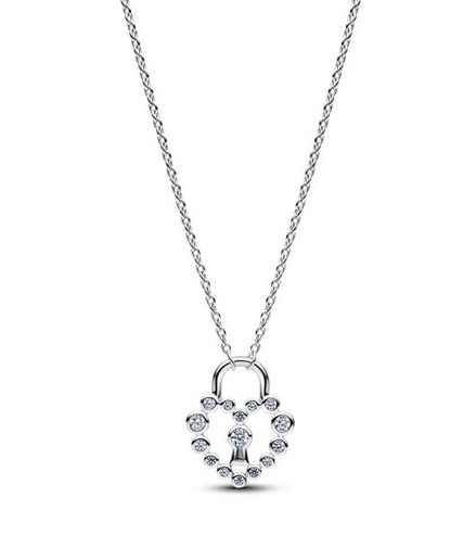 Pandora Moments Sparkling Heart Padlock Pendant Necklace 50"