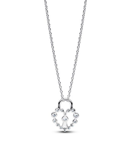Pandora Moments Sparkling Heart Padlock Pendant Necklace 50"