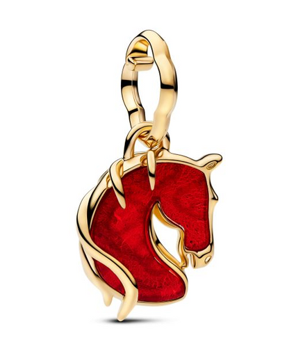 Pandora Red Fire Horse Murano Glass Gold-Plated Dangle Charm