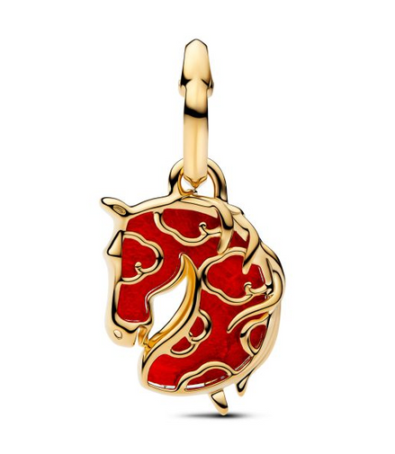 Pandora Red Fire Horse Murano Glass Gold-Plated Dangle Charm