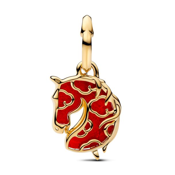 Pandora ME/Moments 14K Gold-Plated Red Fire Horse Murano Glass Dangle Charm