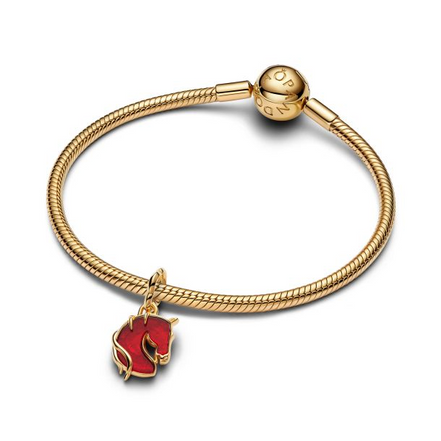 Pandora ME/Moments 14K Gold-Plated Red Fire Horse Murano Glass Dangle Charm
