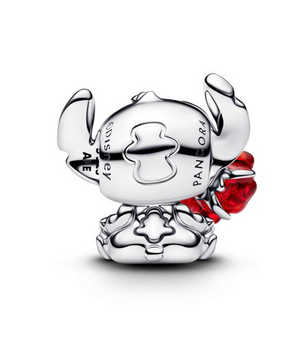 Pandora X Disney Silver Stitch And Red Rose Murano Glass Charm