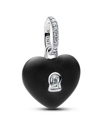 Pandora Matte Black Ceramic Heart Padlock Dangle Charm