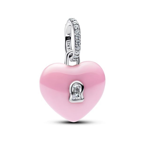 Pandora Moments Pink Ceramic Heart Padlock Dangle Charm