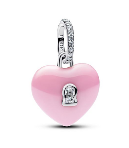 Pandora Moments Pink Ceramic Heart Padlock Dangle Charm