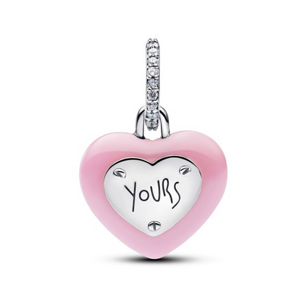 Pandora Moments Pink Ceramic Heart Padlock Dangle Charm