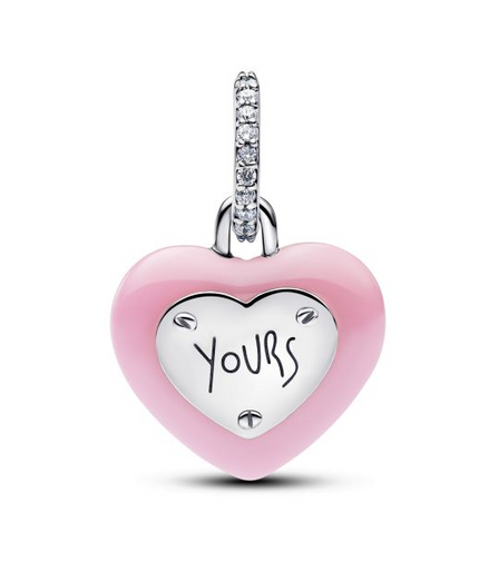 Pandora Moments Pink Ceramic Heart Padlock Dangle Charm