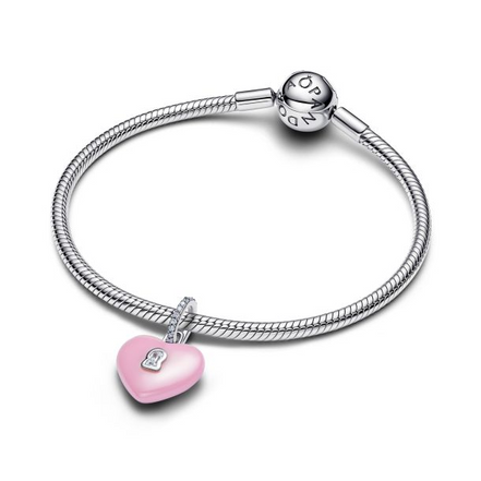Pandora Moments Pink Ceramic Heart Padlock Dangle Charm