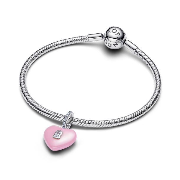 Pandora Moments Pink Ceramic Heart Padlock Dangle Charm