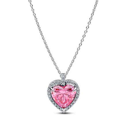 Pandora Timeless Pink Halo Heart Collier Necklace 45"