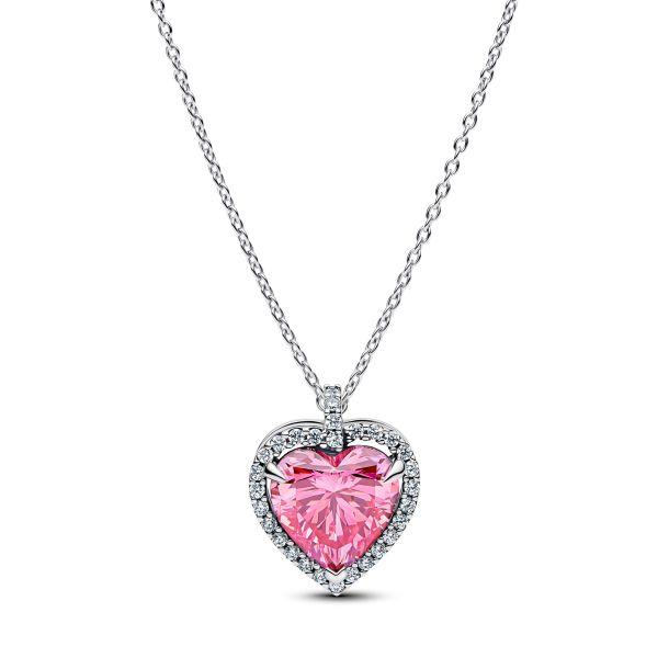 Pandora Timeless Pink Halo Heart Collier Necklace 45