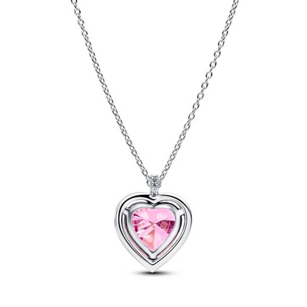 Pandora Timeless Pink Halo Heart Collier Necklace 45"