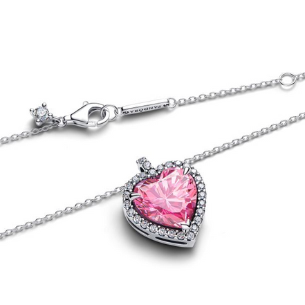 Pandora Timeless Pink Halo Heart Collier Necklace 45"