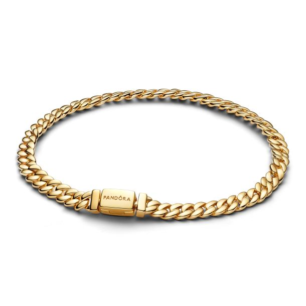 Pandora Timeless 14 Gold-Plated Cuban Chain Bracelet Size 18