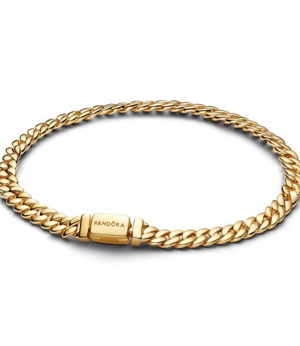 Pandora Timeless 14 Gold-Plated Cuban Chain Bracelet Size 18