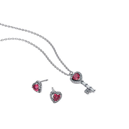 Pandora Timeless Silver Elevated Red Heart And Key Jewelry Gift Set
