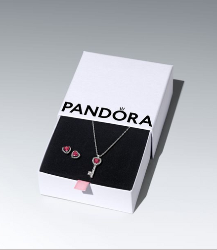 Pandora Timeless Silver Elevated Red Heart And Key Jewelry Gift Set