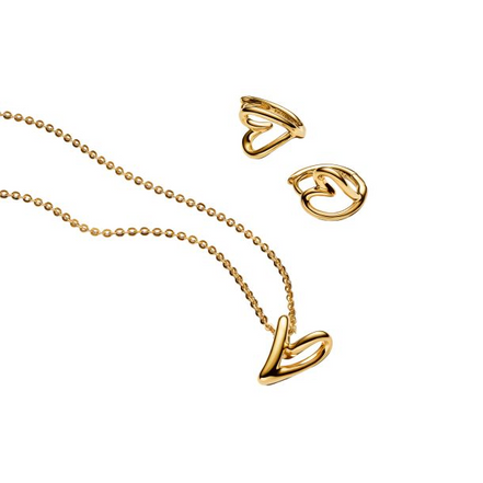 Pandora Essence 14K Gold-Plated Golden Organic Heart Jewelry Gift Set