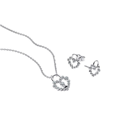 Pandora Moments Silver Sparkling Heart Padlock Jewelry Gift Set