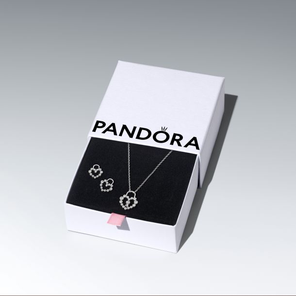 Pandora Moments Silver Sparkling Heart Padlock Jewelry Gift Set