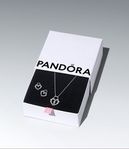 Pandora Moments Silver Sparkling Heart Padlock Jewelry Gift Set
