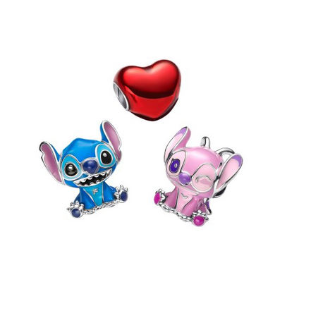 Pandora X Disney Silver Stitch Valentines 3 Charm Set