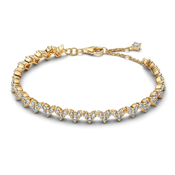 Pandora Timeless 14K Gold-Plated Triple Stone Heart Bracelet Size 18