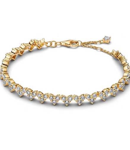 Pandora Timeless 14K Gold-Plated Triple Stone Heart Bracelet Size 18