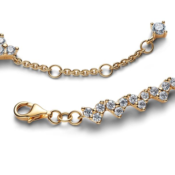 Pandora Timeless 14K Gold-Plated Triple Stone Heart Bracelet Size 18