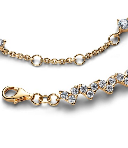 Pandora Timeless 14K Gold-Plated Triple Stone Heart Bracelet Size 18