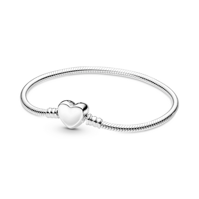 Pandora Moments Silver Engraveble Heart Clasp Snake Chain Bracelet Size 18