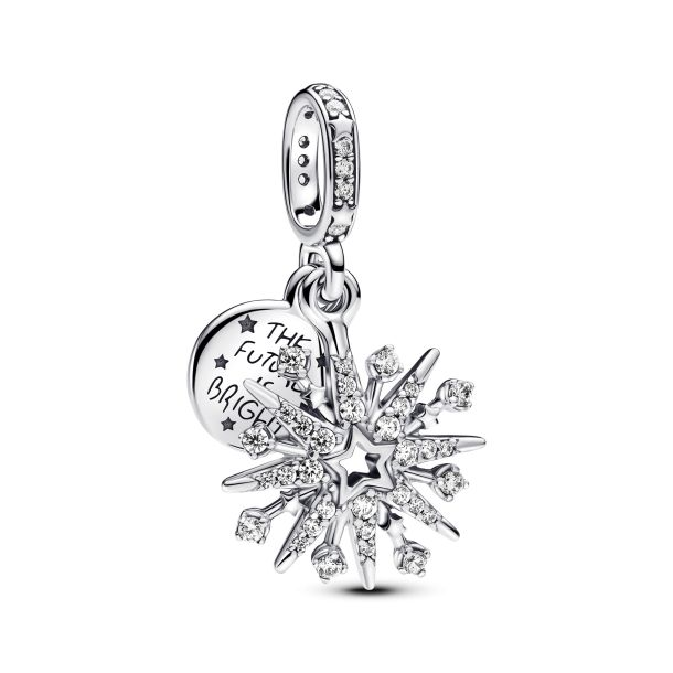 Pandora Moments Silver Sparkling Firework Double Dangle Charm