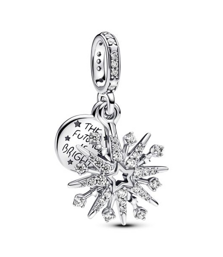 Pandora Moments Silver Sparkling Firework Double Dangle Charm