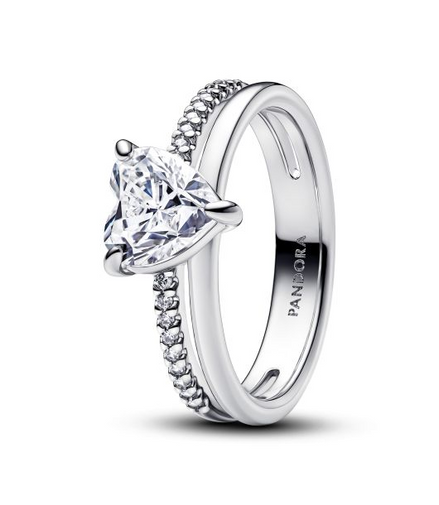 Pandora Timeless Double Band Heart Ring Size 9